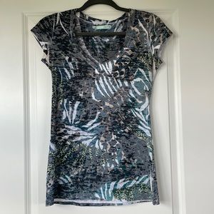 Animal Print Short Sleeve V-Neck Top - Size S